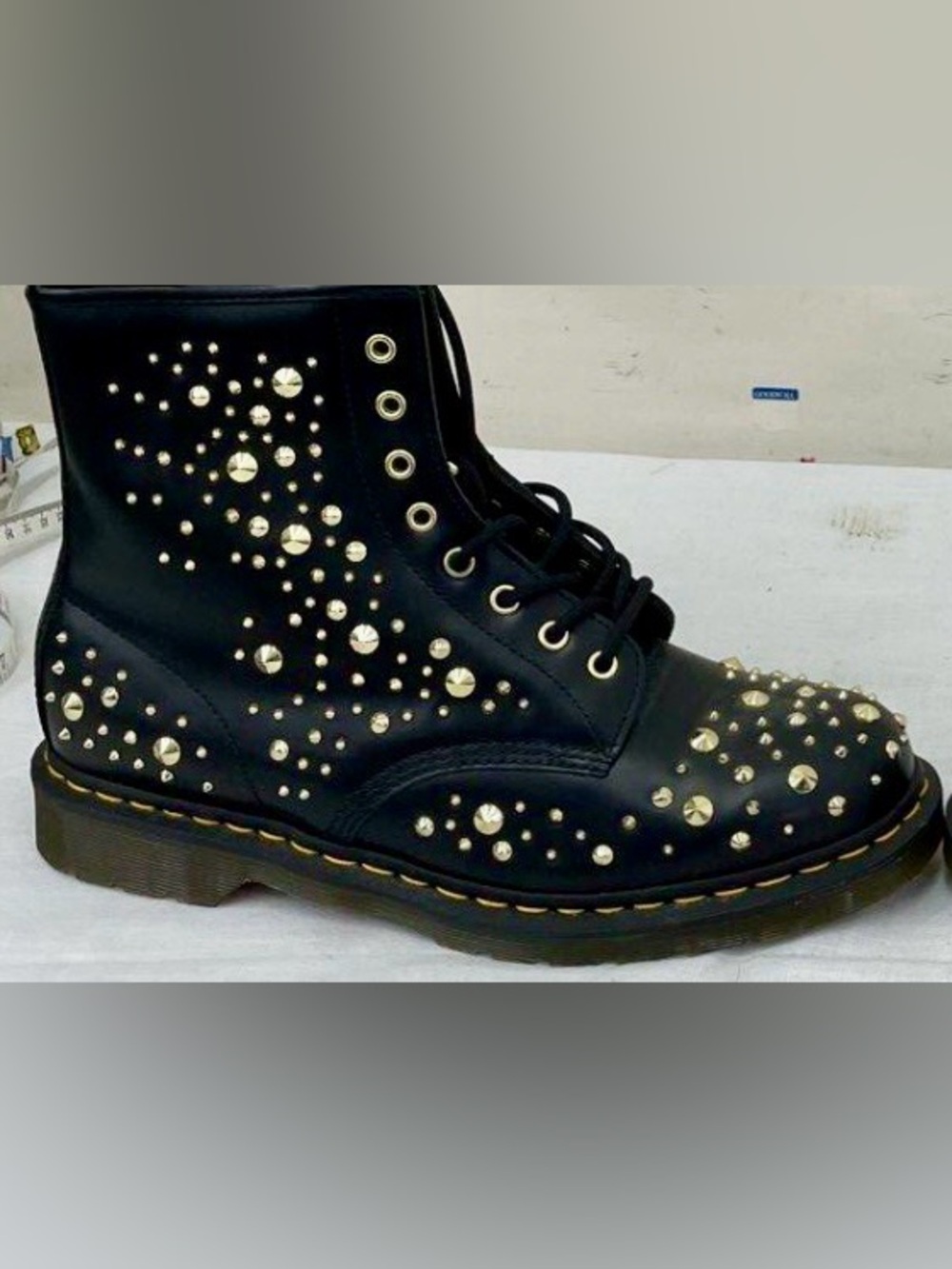 Dr. Martens black leather covered in gold studs & spikes, me s 12.5 - 13, EU 47